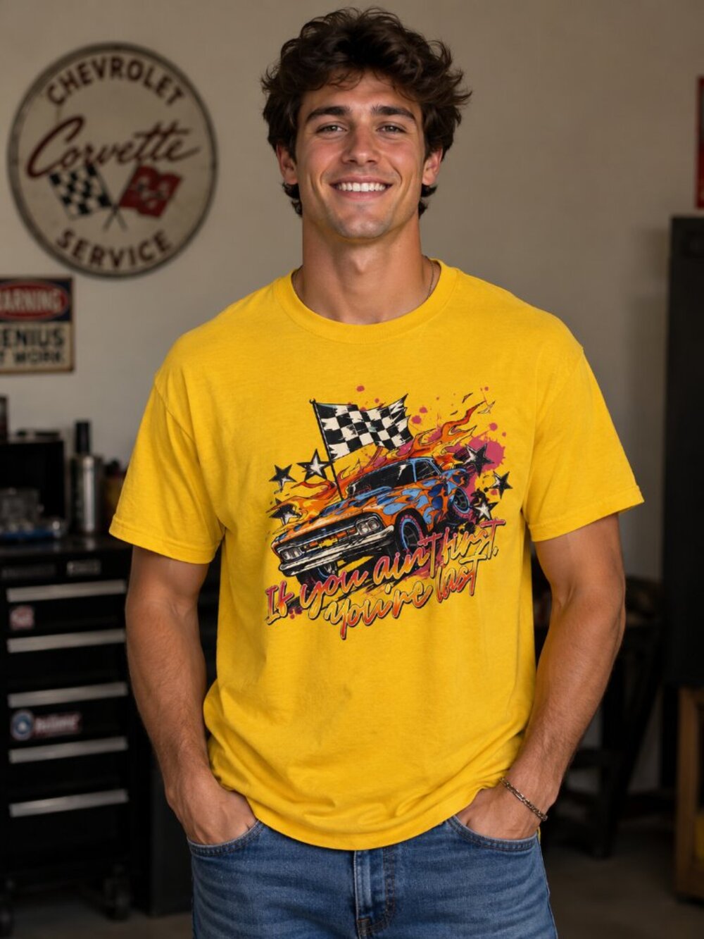 Gildan Bright Yellow Racing Car Graphic Tee